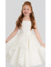 Ivory Striped Organza Tea Length Flower Girl Dress